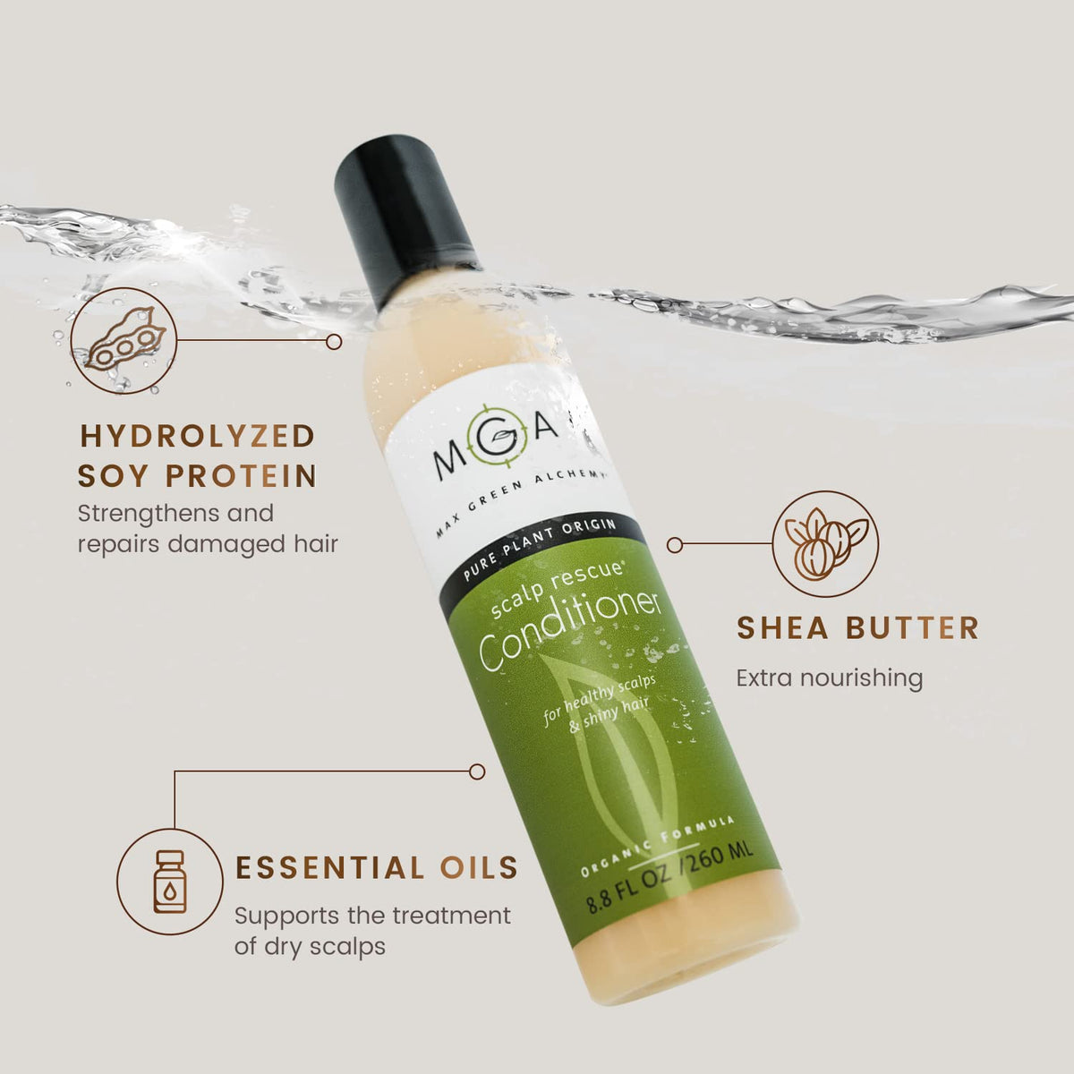 Max Green Alchemy pump top and label detail highlighting ingredient list