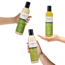 Max Green Alchemy conditioner on shower shelf illustrating daily use