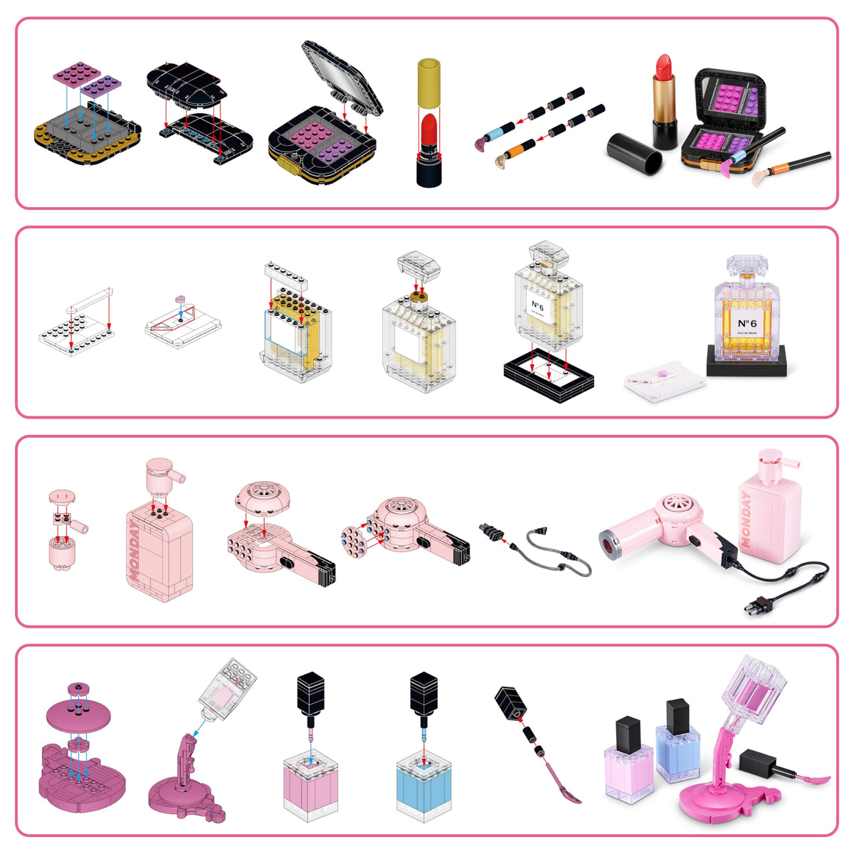 MAX assembled makeup kit front view highlighting realistic mini cosmetic detail