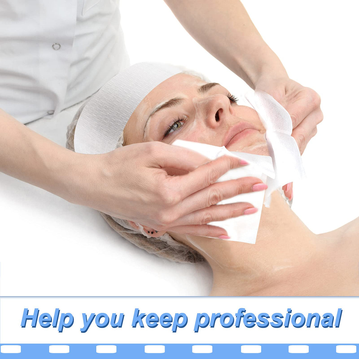 Maxcheck model wearing headband during facial treatment for tidy hair benefit