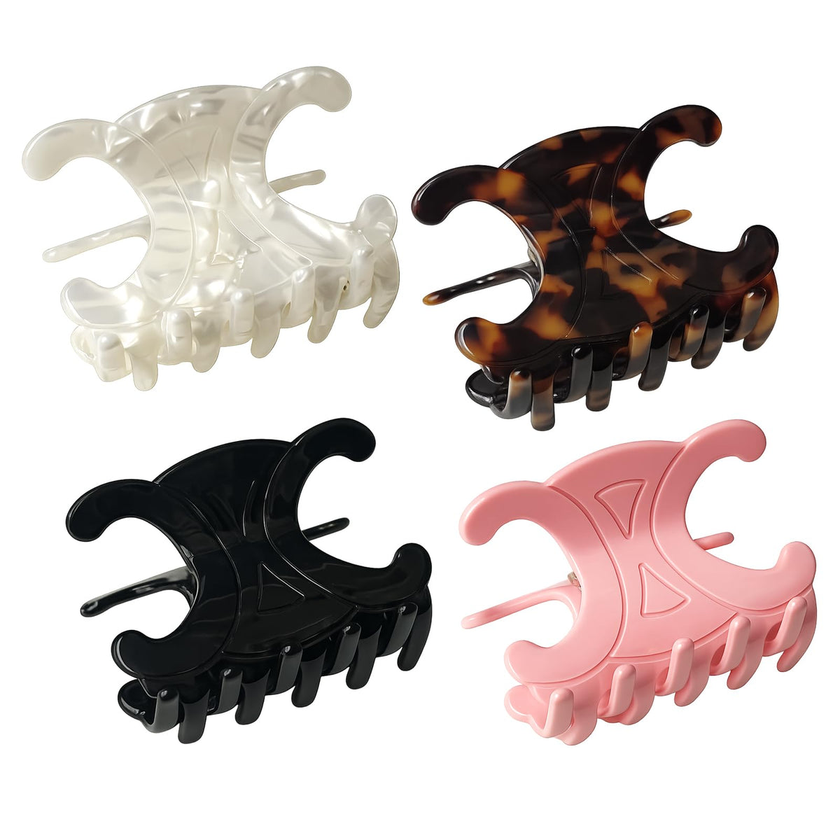 Maxwhale front view of four butterfly clips showing shape and color, stylish hold