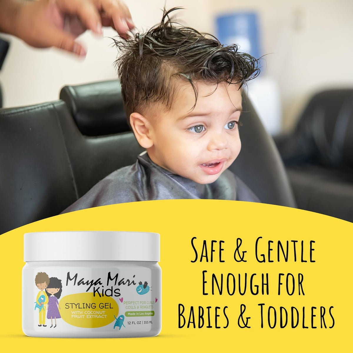 MAYA MARI detangler in use on damp hair demonstrating easier combing and reduced tugging benefit