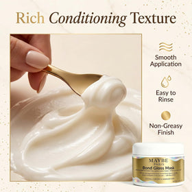 Maybe Paris mask applied to hair in salon demonstrating frizz control and shine