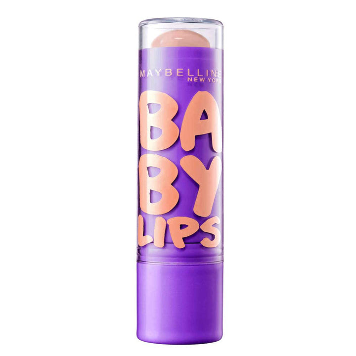 Maybelline Baby Lips front packaging showing peach shade and benefits