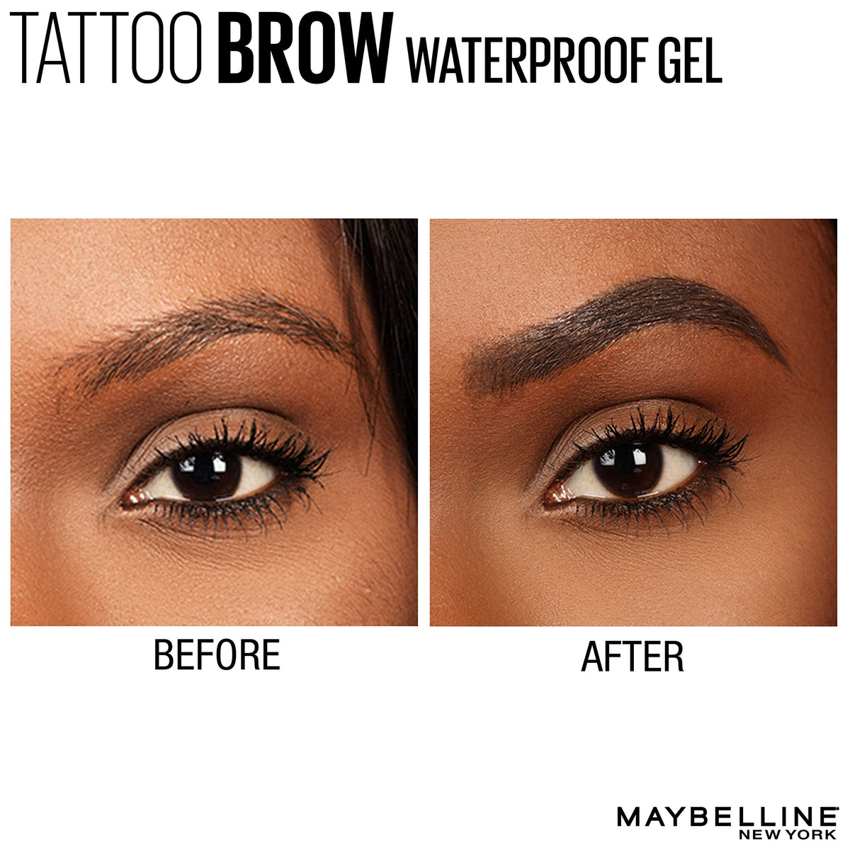 MAYBELLINE before and after brows demonstrating fuller appearance