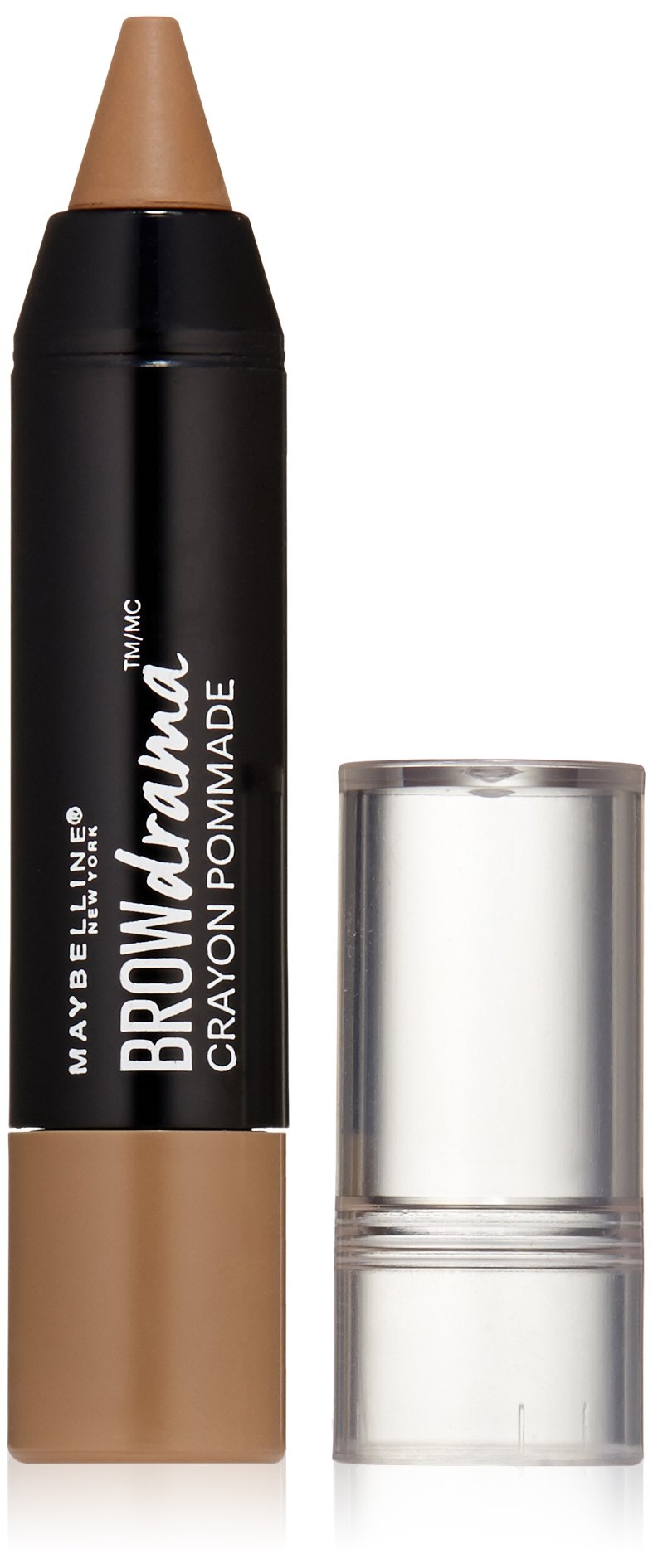 Maybelline Brow Drama pomade crayon in Blonde front pack shows compact travel-ready brow solution