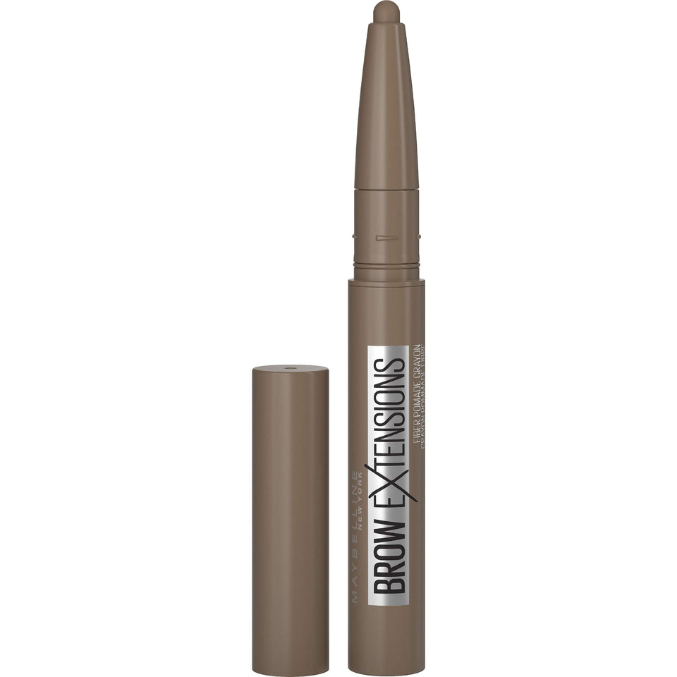 MAYBELLINE front packaging of Brow Extensions pomade crayon showing product benefit