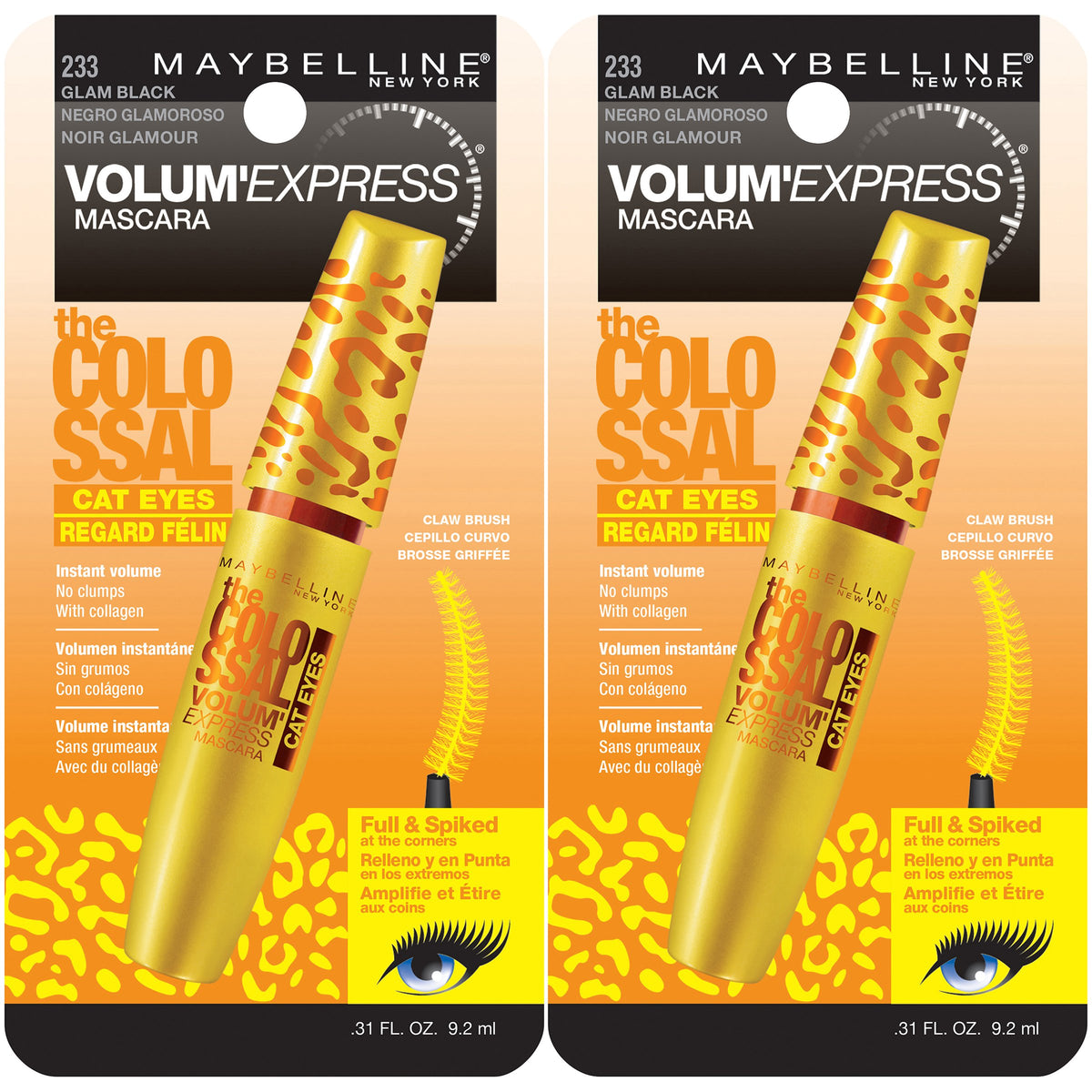 MAYBELLINE front packaging showing Glam Black twin pack and bold branding for value