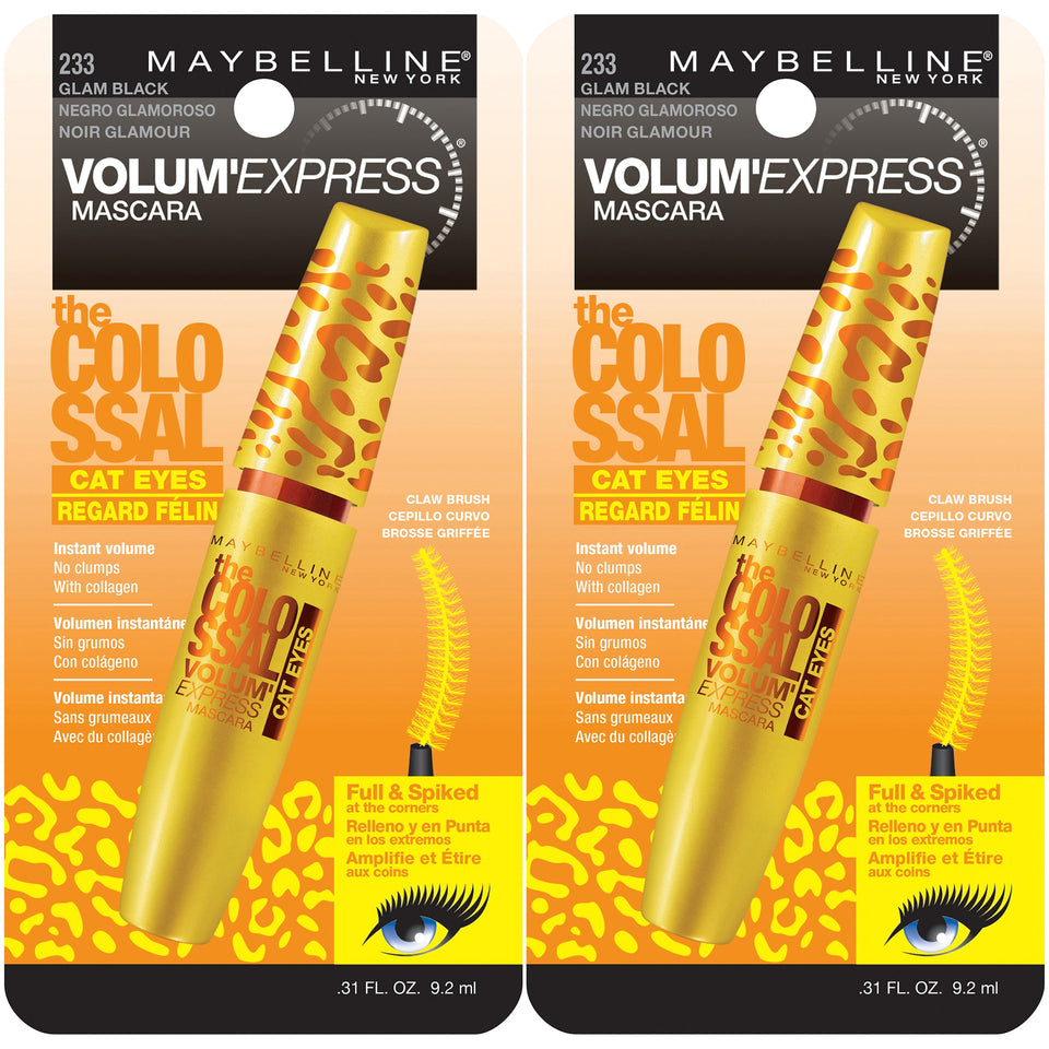 MAYBELLINE front packaging showing Glam Black twin pack and bold branding for value