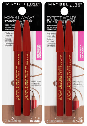 Maybelline front packaging showing twin pencils and Blonde shade benefit precise definition