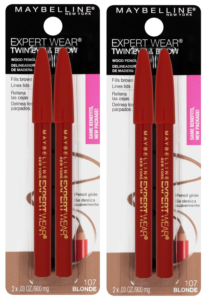 Maybelline front packaging showing twin pencils and Blonde shade benefit precise definition