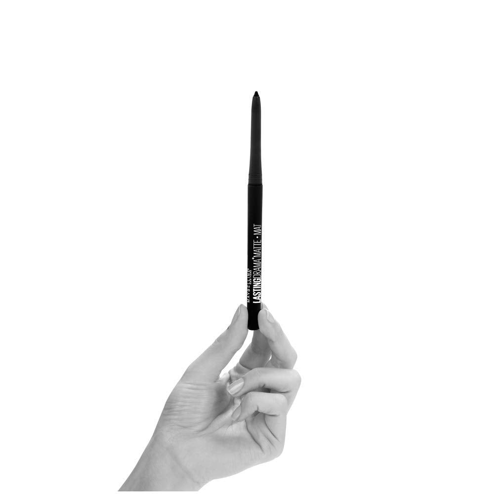 Maybelline Eyestudio close-up of pencil tip gliding on skin for precise jet black definition and smudge-resistant wear