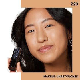 Maybelline Fit Me stick beside ruler showing compact, travel-friendly size