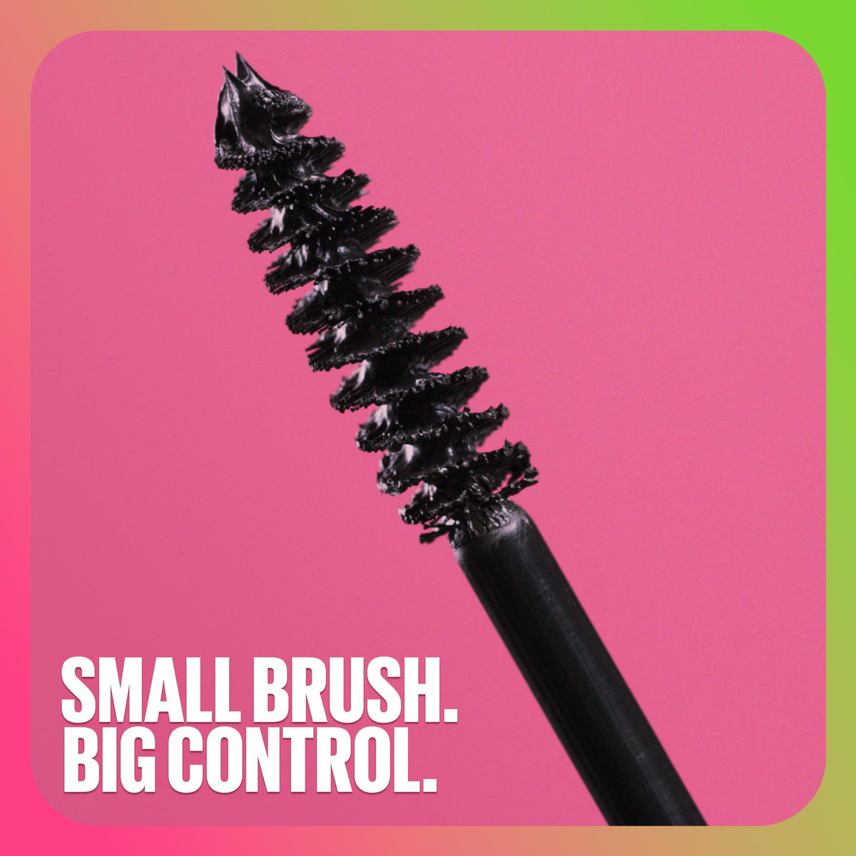 Maybelline product applied to lashes close-up showing lifted, separated lashes benefit defined curl