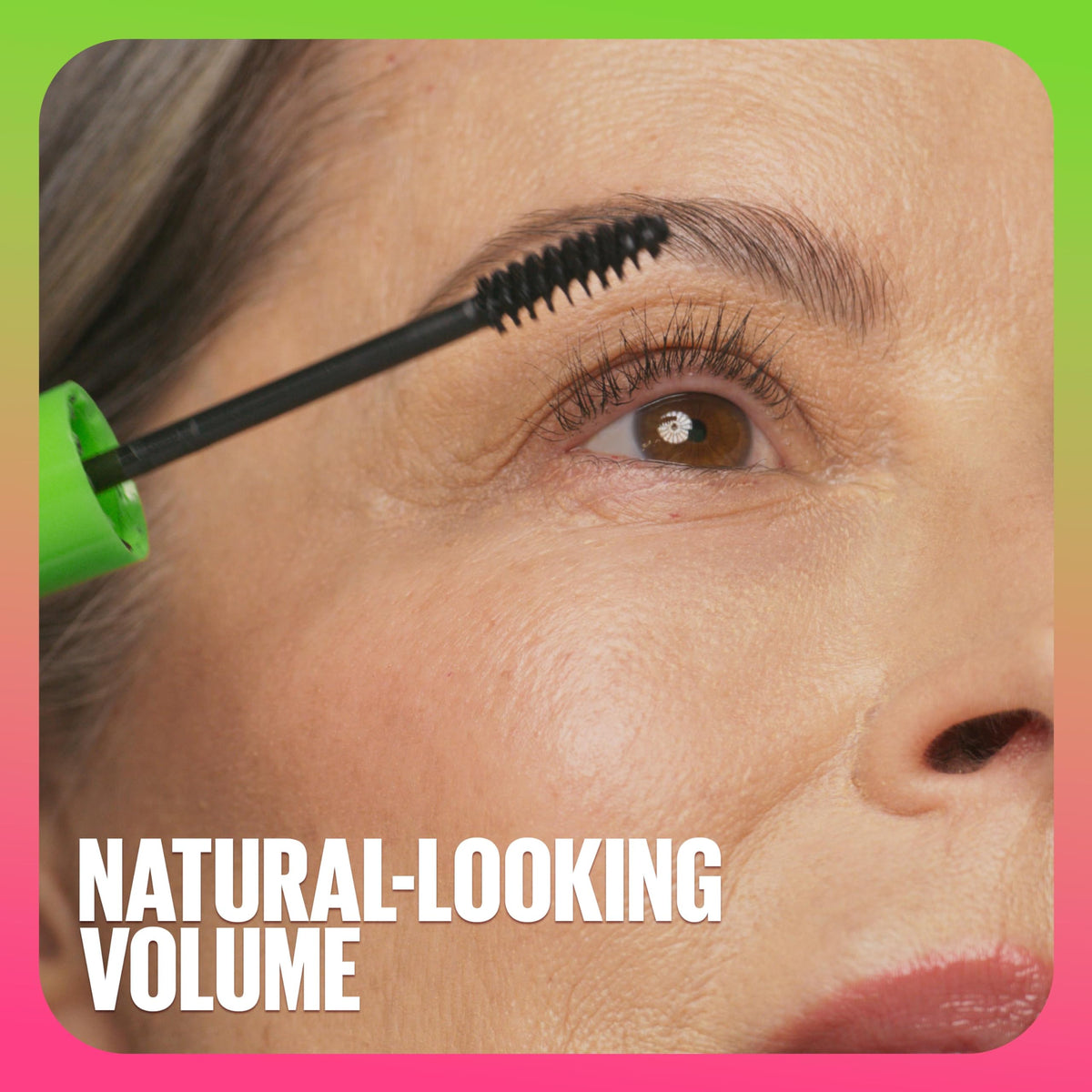 Maybelline mascara swatch on paper showing rich pigment and smooth texture benefit buildable volume