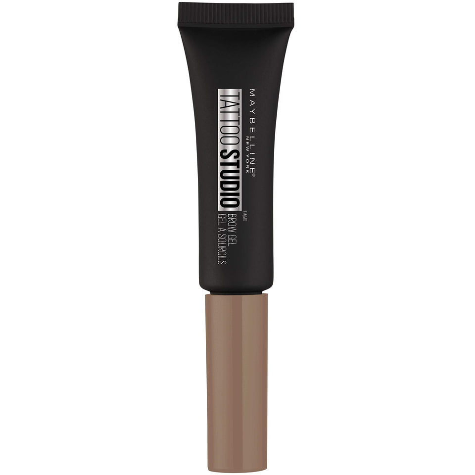 MAYBELLINE front packaging showing Soft Brown brow gel benefits