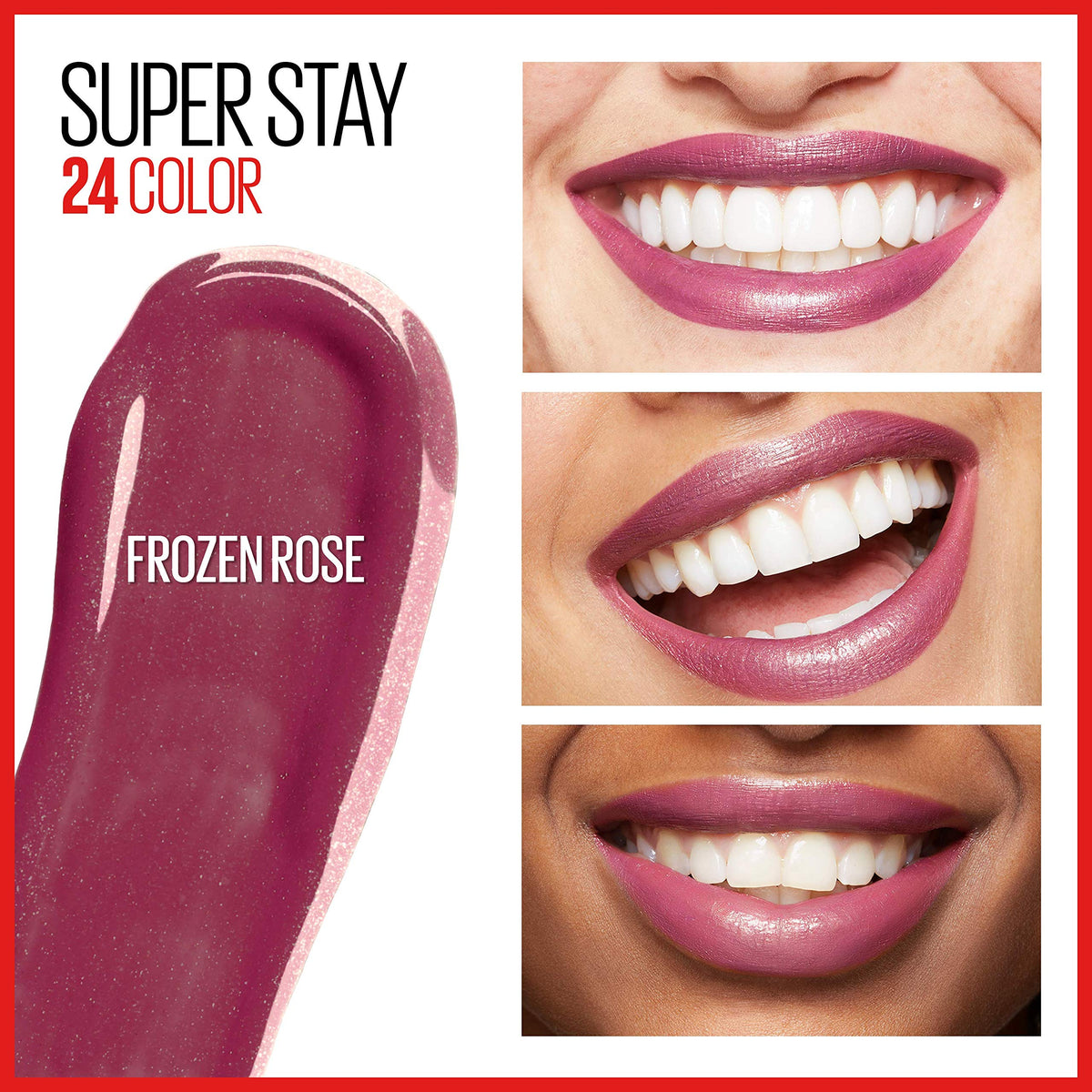 MAYBELLINE swatch of Frozen Rose texture demonstrating rich pigment benefit