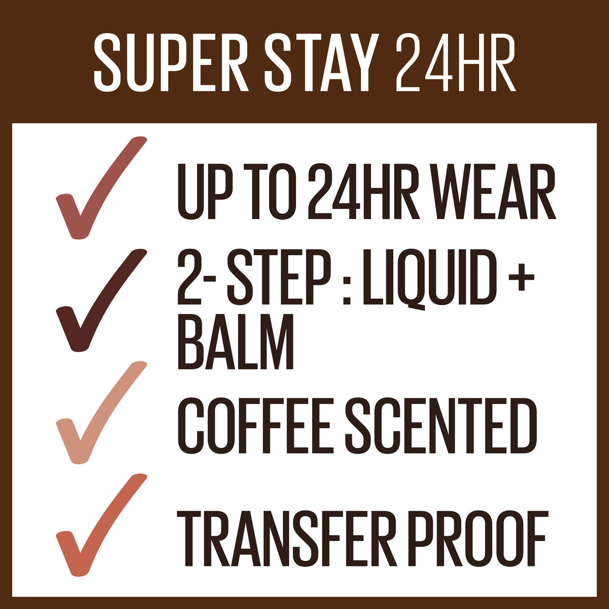 MAYBELLINE lipstick staged with a coffee cup, warm brown complements café style