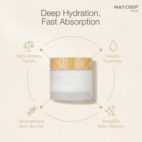 MAY COOP cream texture closeup illustrating lightweight gel absorption benefit