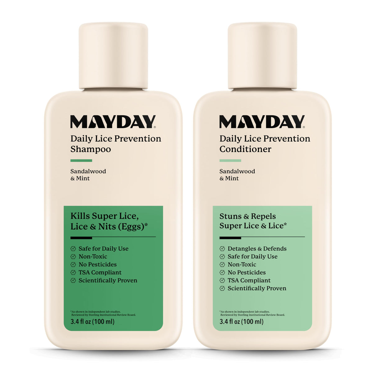 MAYDAY front packaging showing shampoo and conditioner for travel convenience