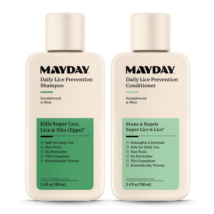 MAYDAY front packaging showing shampoo and conditioner for travel convenience