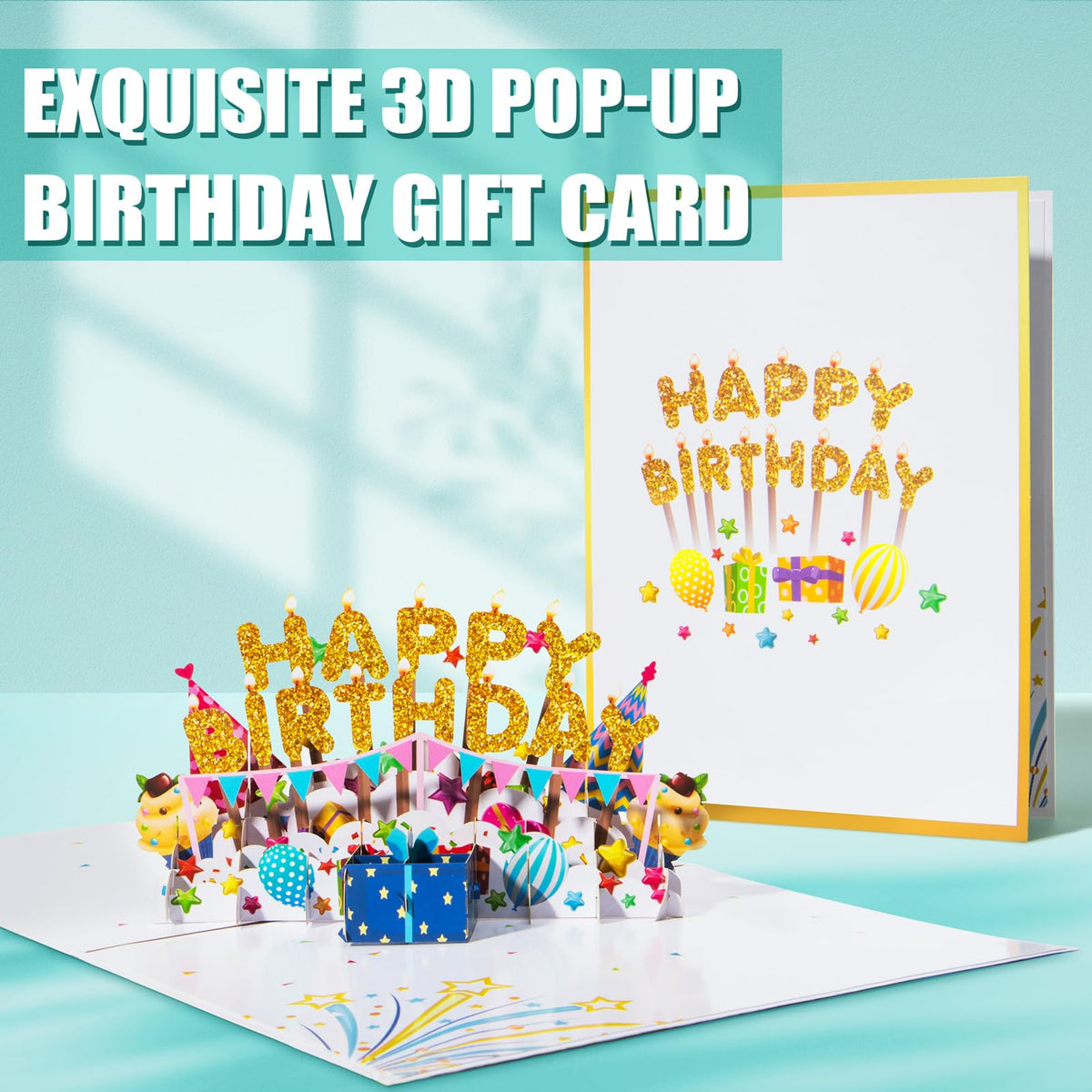 MAYICIVO 3D pop-up birthday card open with celebratory design for an unforgettable surprise