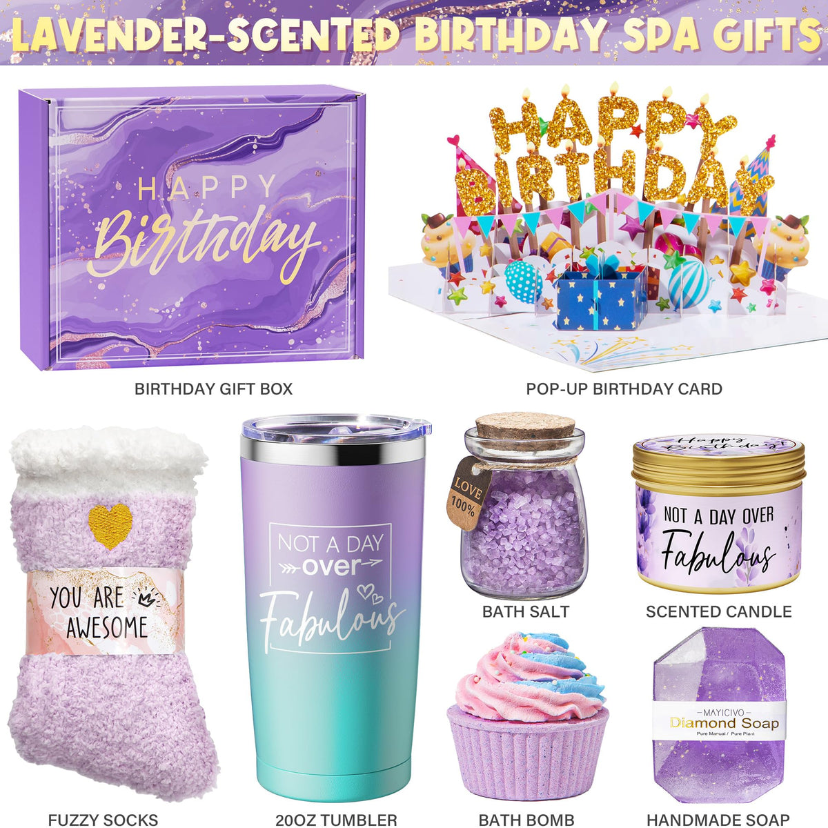 MAYICIVO lavender candle close-up emitting calm fragrance and gentle glow