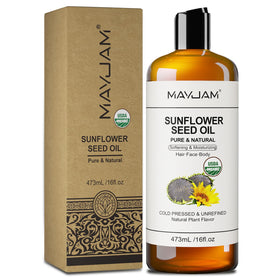 MAYJAM front bottle showing organic label and size, clear packaging benefit