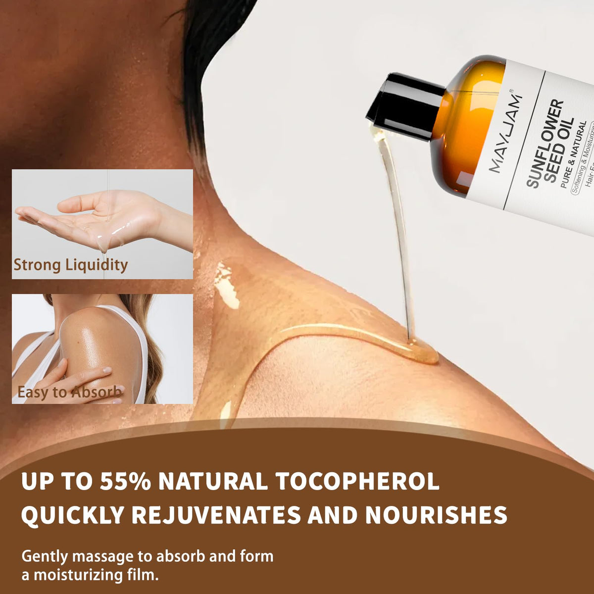 MAYJAM hand applying oil demonstrating quick absorption benefit