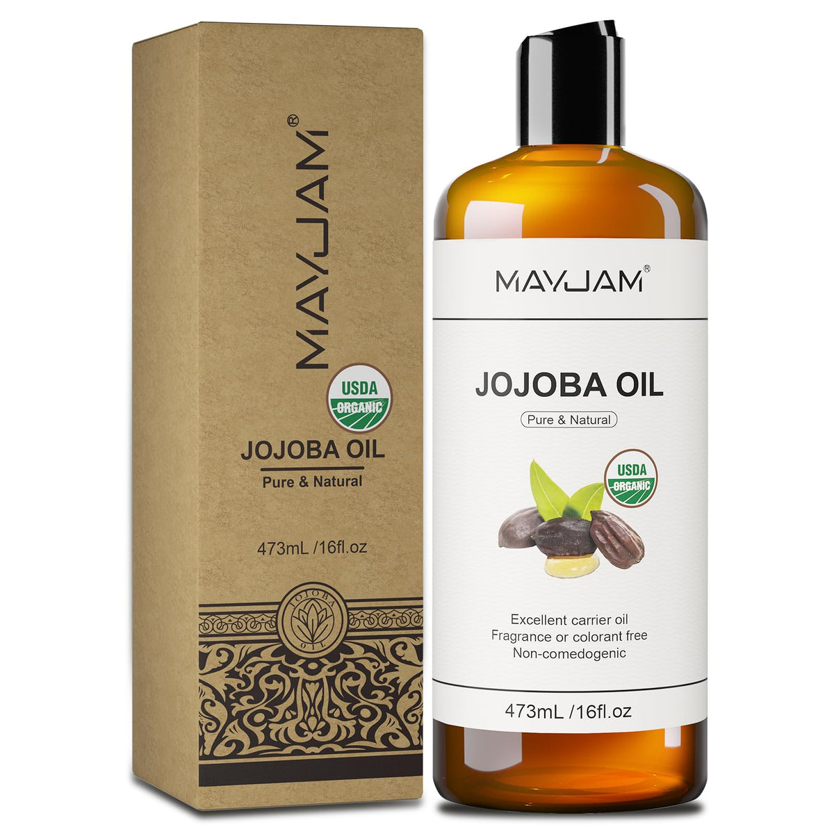 MAYJAM jojoba oil pouring to show golden texture and smooth moisturizing feel