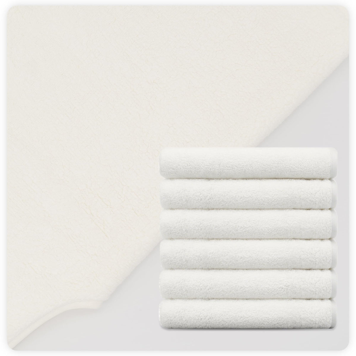 MAYOKEN stacked towels on spa shelf conveying organized storage and professional readiness