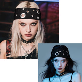 Maysing close-up of metal eyelets highlighting edgy decorative detail