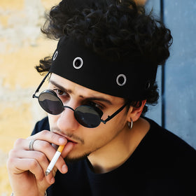 Maysing headband styled with streetwear outfit showing fashionable punk edge
