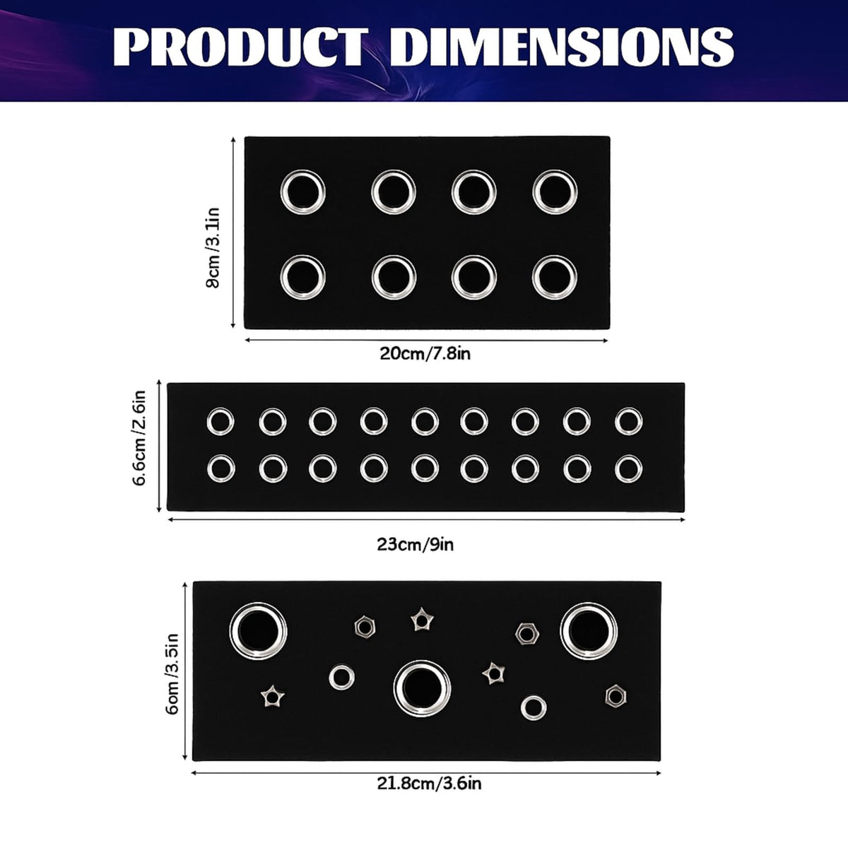 Maysing three headbands side-by-side showing small medium large sizes