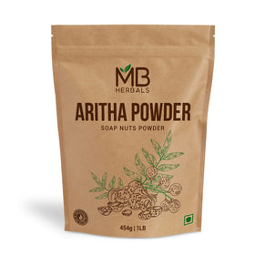 MB Herbals front packaging of Aritha powder showing label and size benefits