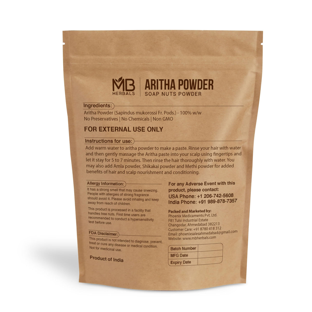 MB Herbals Aritha powder texture close-up highlighting fine powder and easy mixing