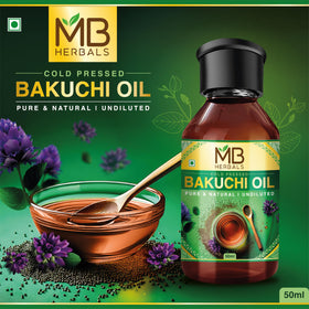 MB Herbals close-up oil dropper showing amber Bakuchi texture for easy topical application