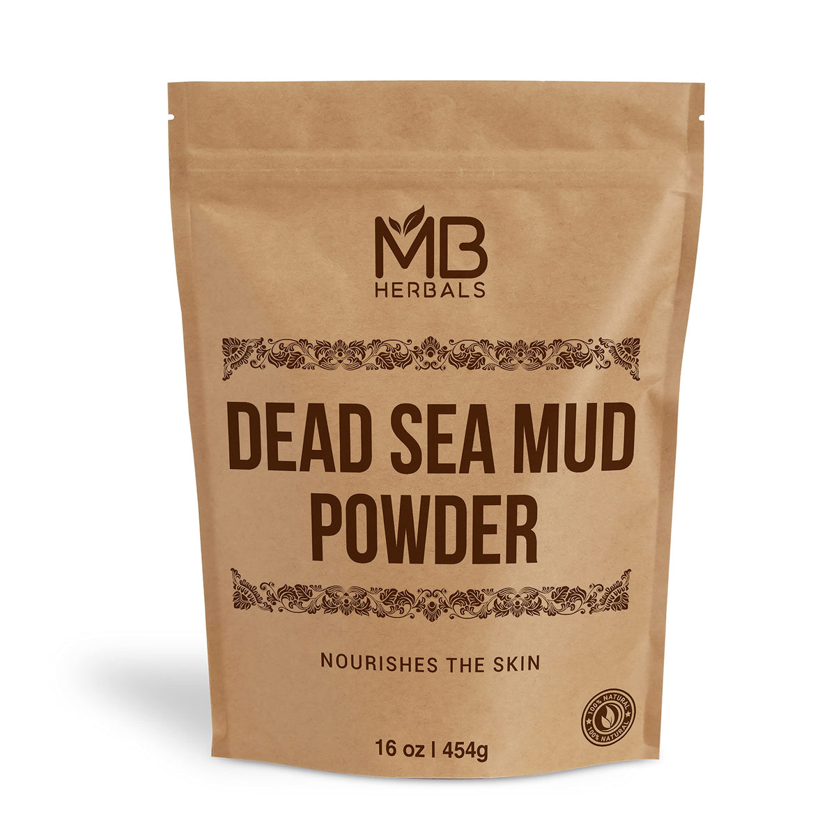MB Herbals front packaging showing 1 lb plain natural mud benefits