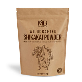 MB Herbals front packaging of shikakai powder showing weight and natural benefit