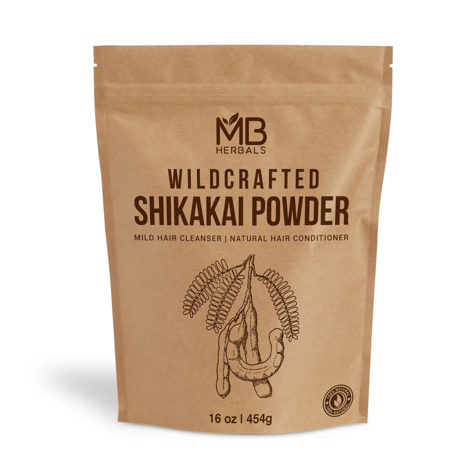 MB Herbals front packaging of shikakai powder showing weight and natural benefit