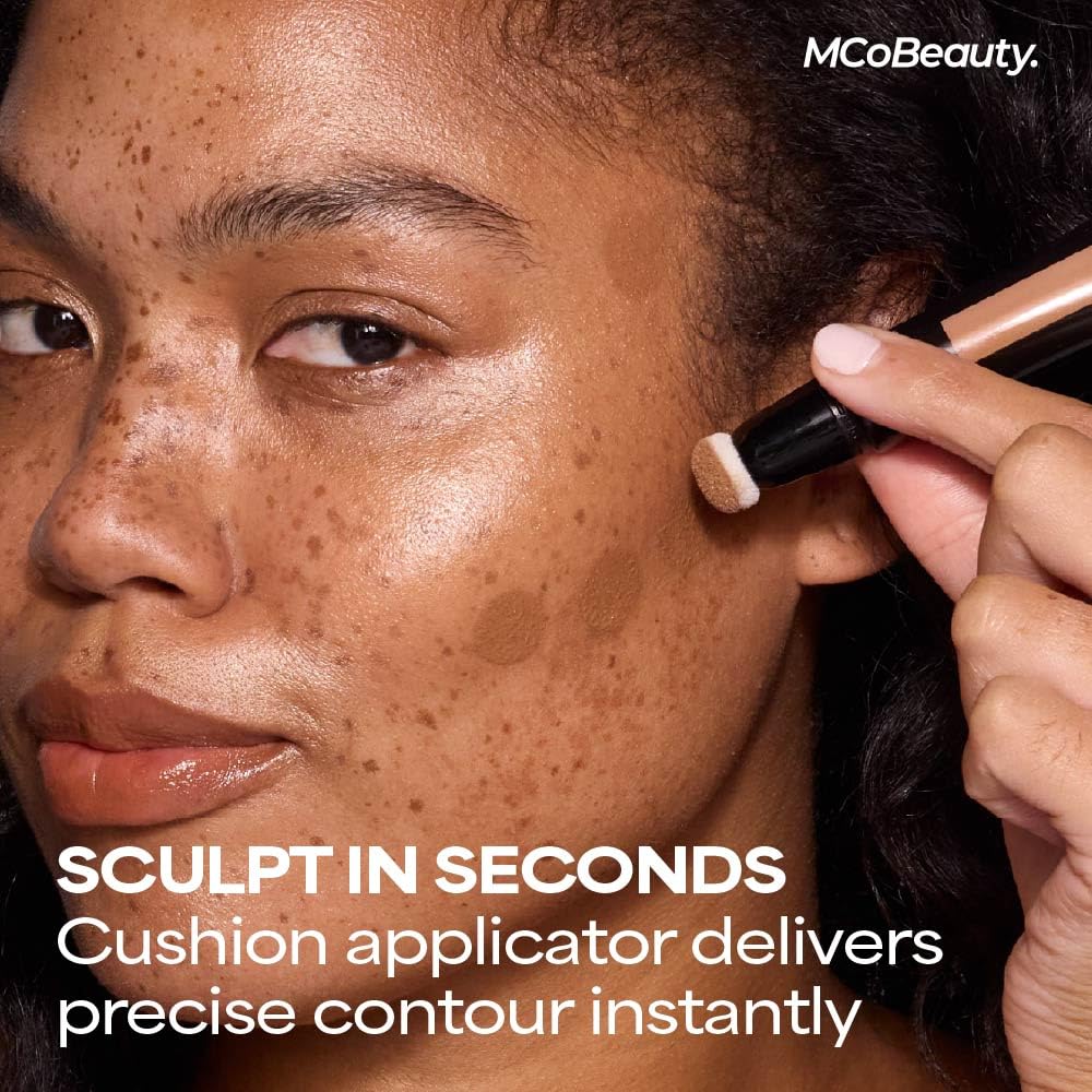 MCoBeauty application on cheek demonstrating instant sculpting and seamless blending benefit