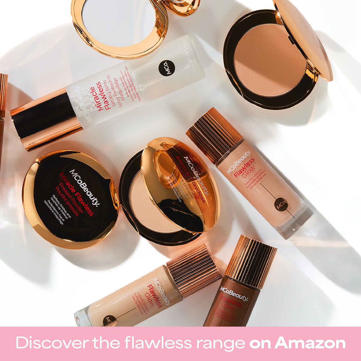 MCoBeauty bottle in a purse lifestyle shot, conveys travel-friendly, everyday use