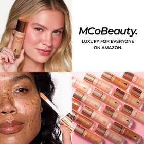 MCoBeauty bottle held in hand for scale, communicates compact 1 fl oz size