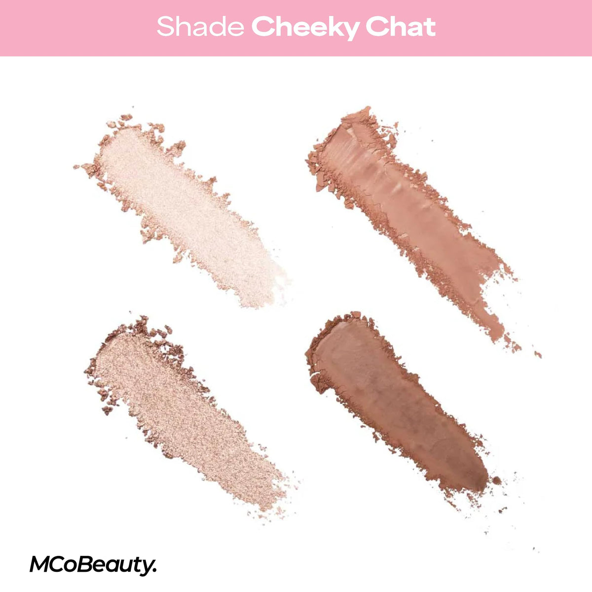 MCoBeauty rose gold shimmer lid swatch showing centre-lid brightness benefit