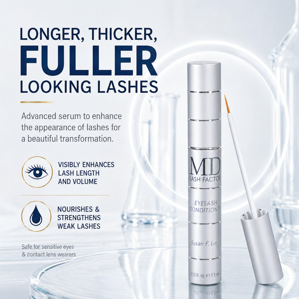 MD Lash Factor precision brush applicator demonstrating easy targeted lash-line placement