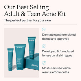 MDacne benzoyl peroxide 2.5% cream tube close-up showing applicator and hydrating formula