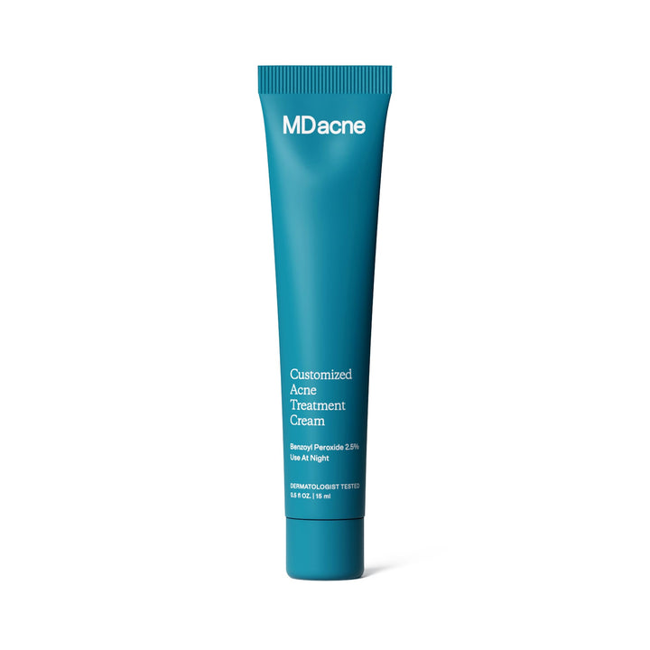 MDacne front packaging showing acne treatment cream and clear branding benefit travel-ready
