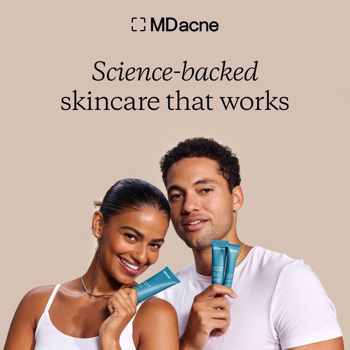 MDacne on bathroom vanity in lifestyle shot conveying daily skincare routine benefits