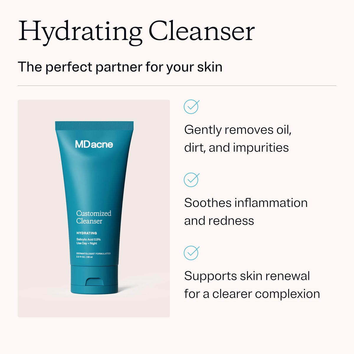 MDacne texture close-up of gel lather demonstrating gentle hydration and cleansing