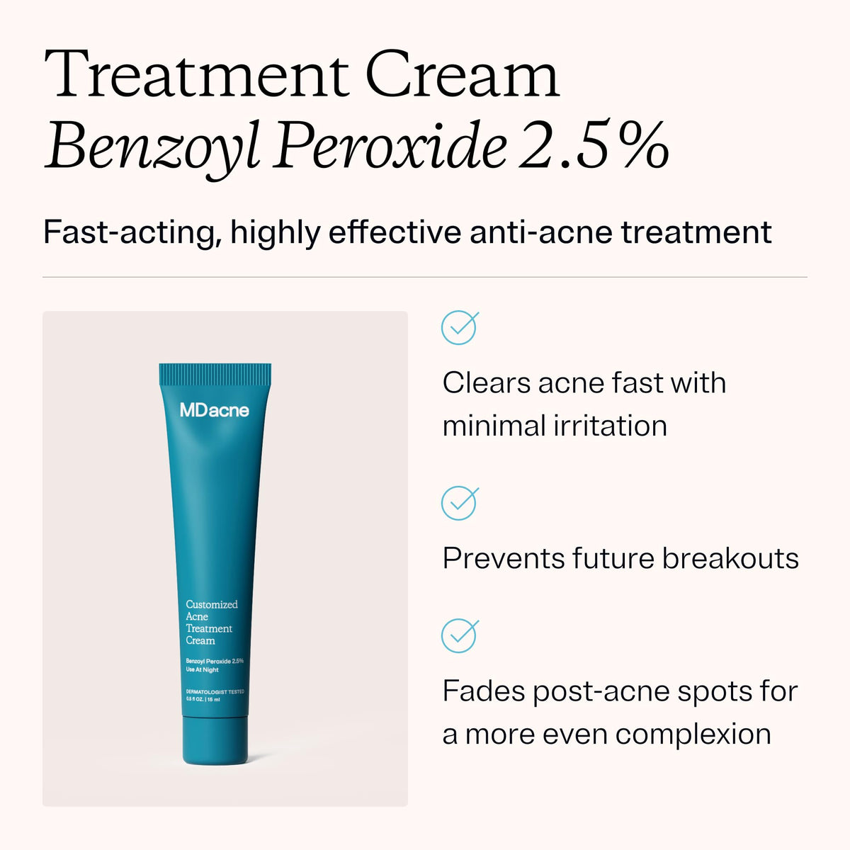 MDacne close-up of cream texture highlighting micronized benzoyl peroxide for gentle action